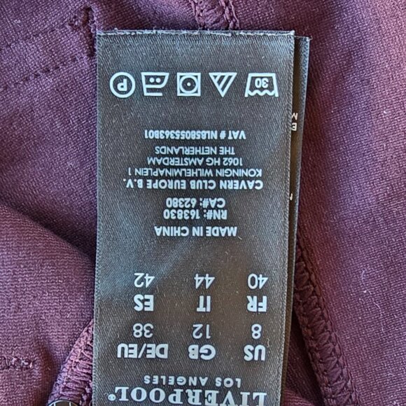 Liverpool Jeans Co Cropped Ankle Pants Leggings Women Size 8 Dark Maroon - Picture 5 of 6